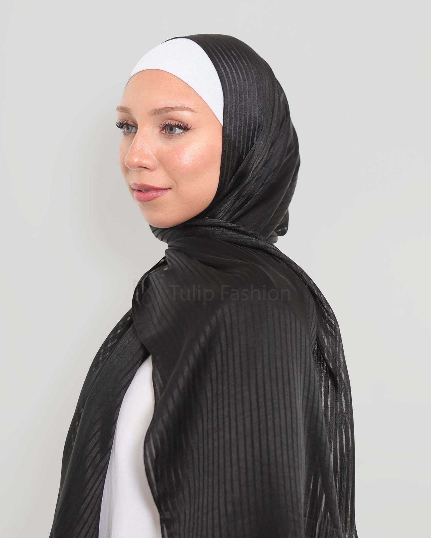 Hijab - Satin striped - Black - 2
