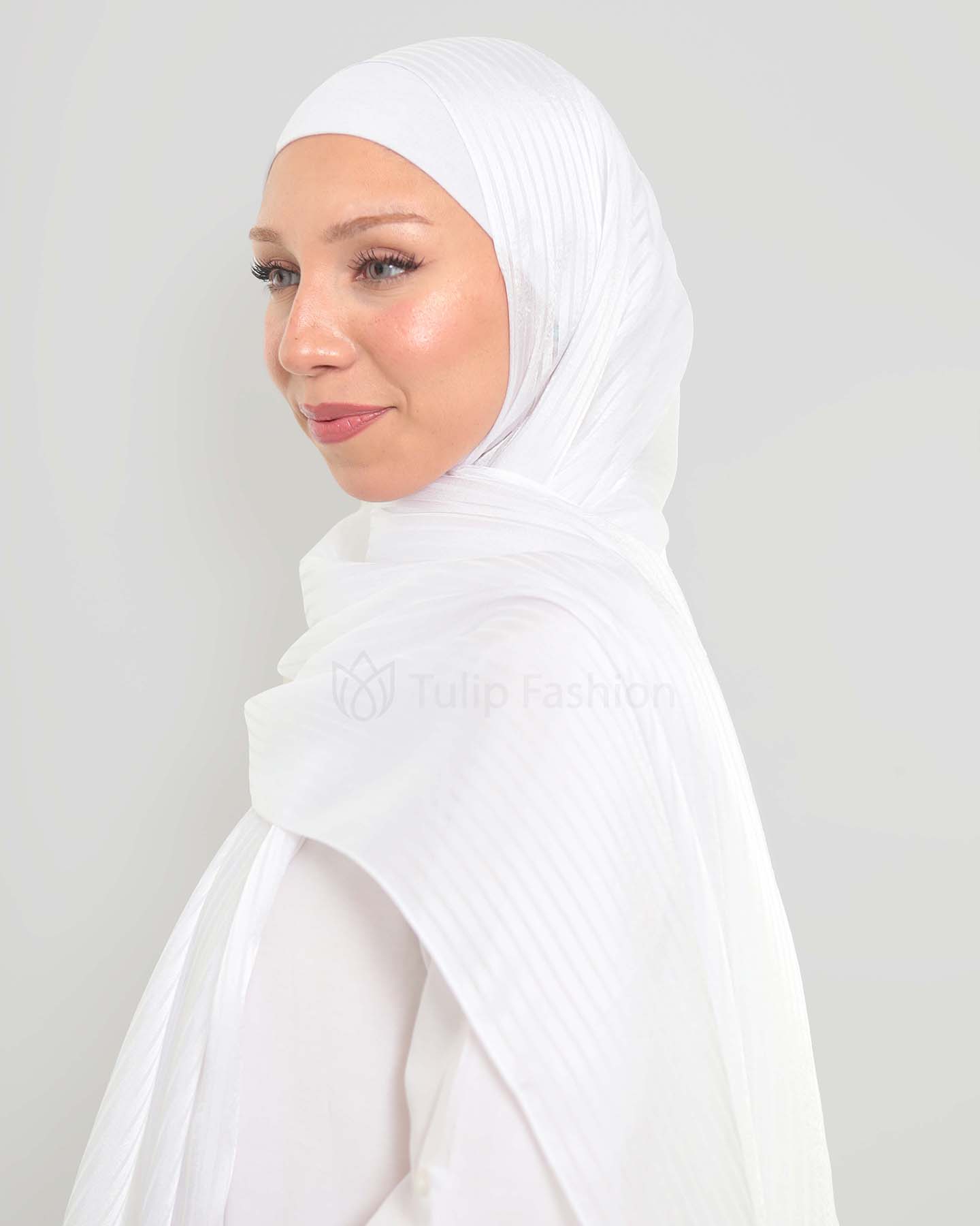 Hijab - Satin striped - White - 3