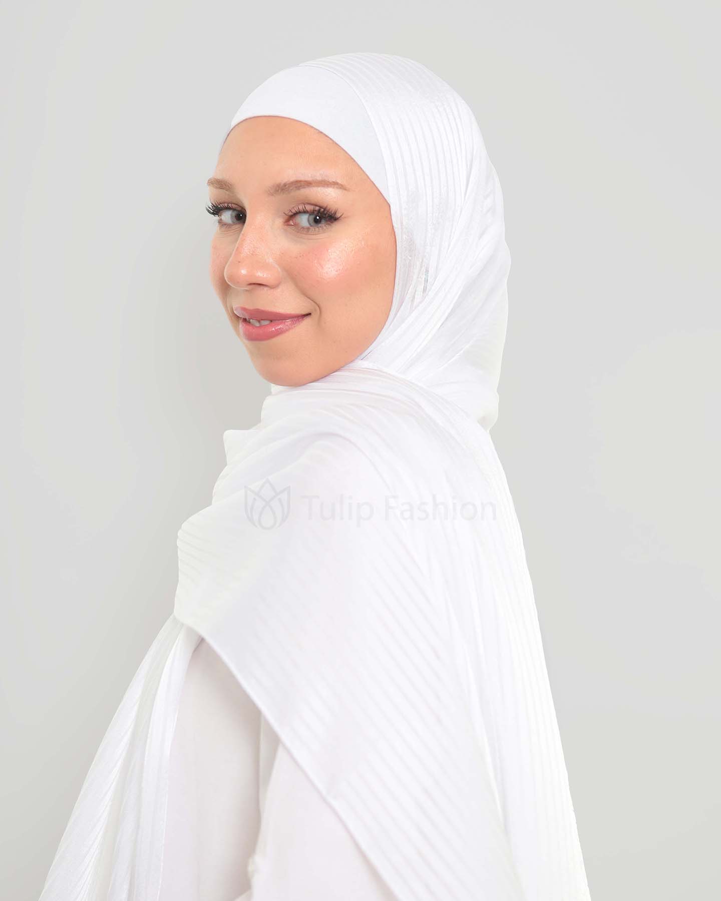 Hijab - Satin striped - White - 2