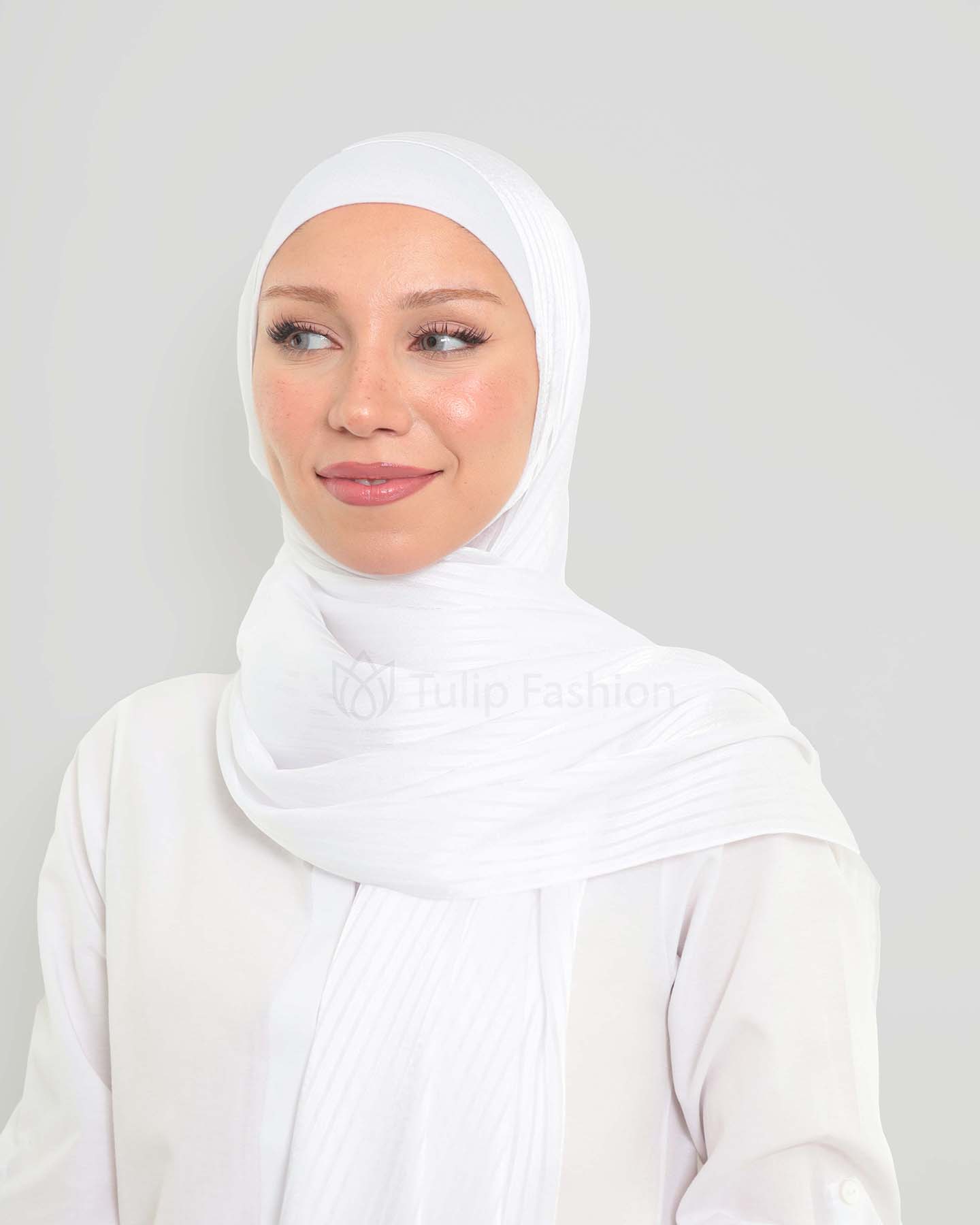 Hijab - Satin striped - White