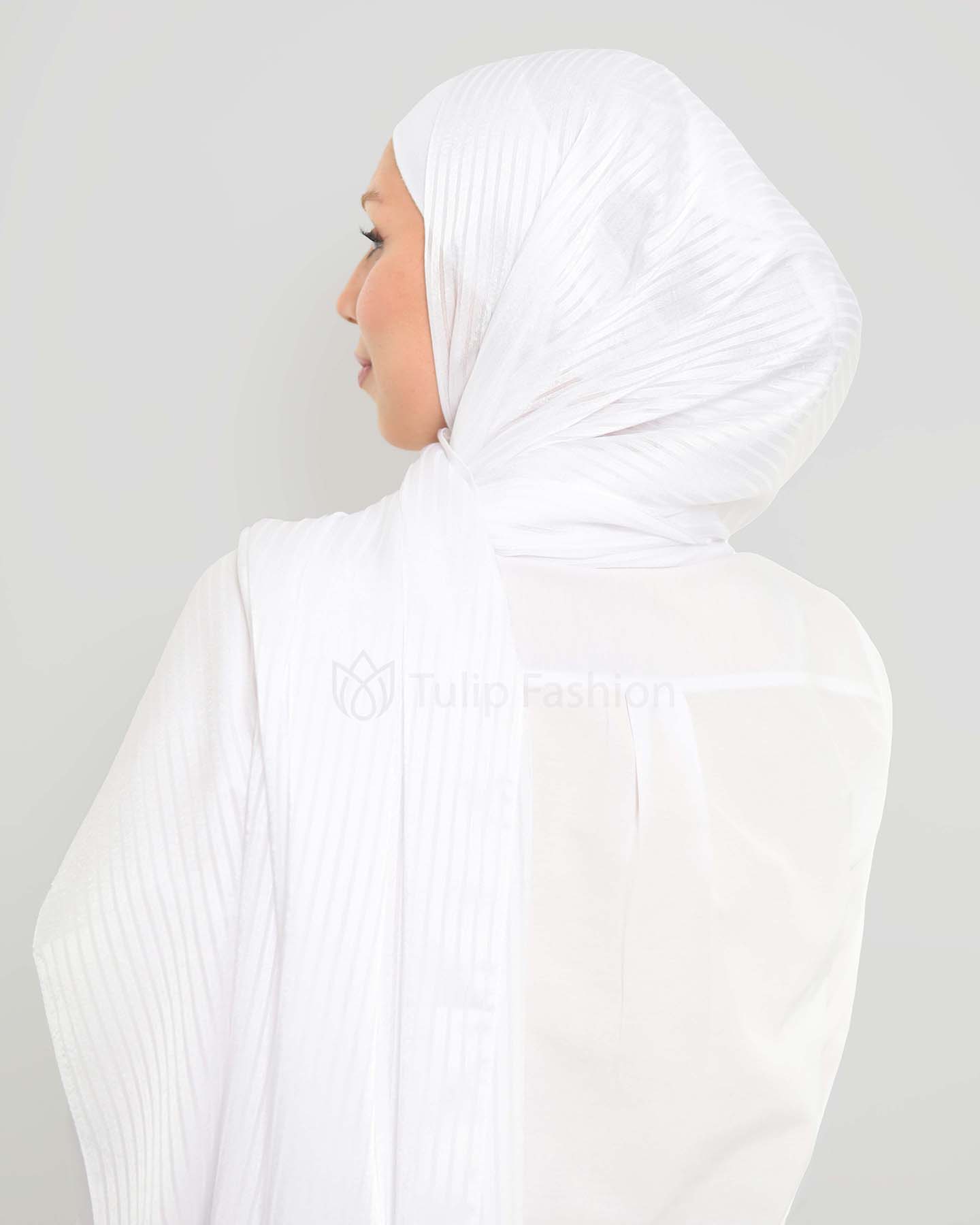 Hijab - Satin striped - White - 4