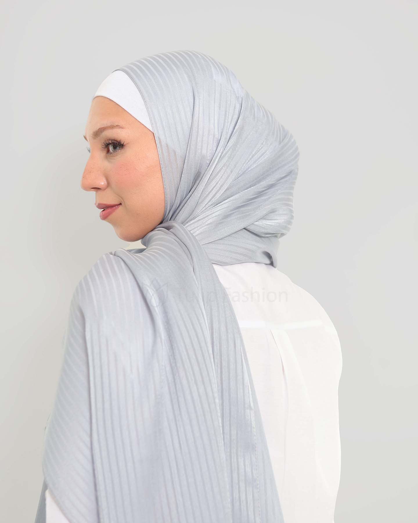 Hijab - Satin striped - Sky blue - 3