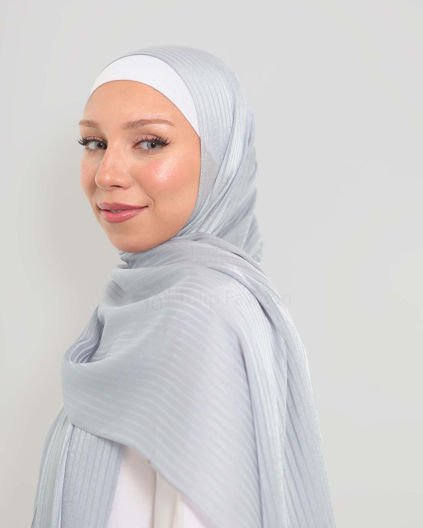 Hijab - Satin striped - Sky blue - 2