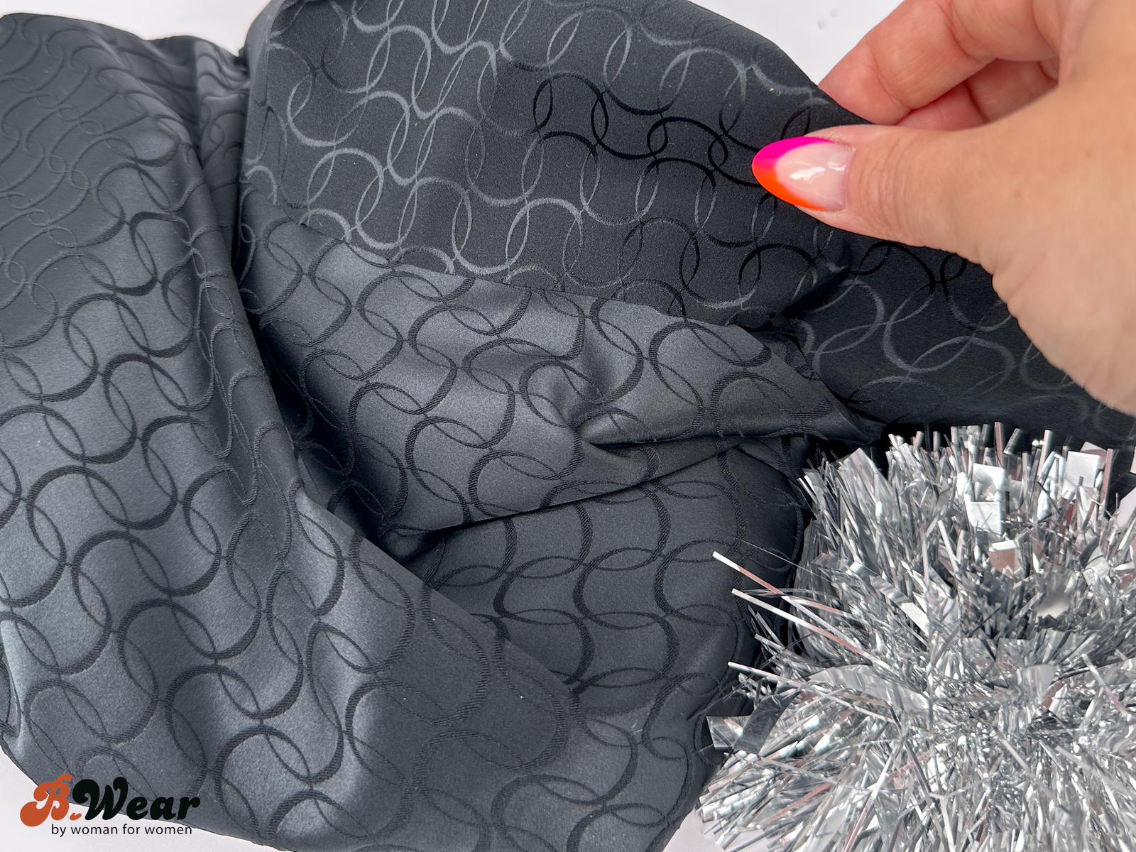 Stretch Satin - Black with pattern - 2