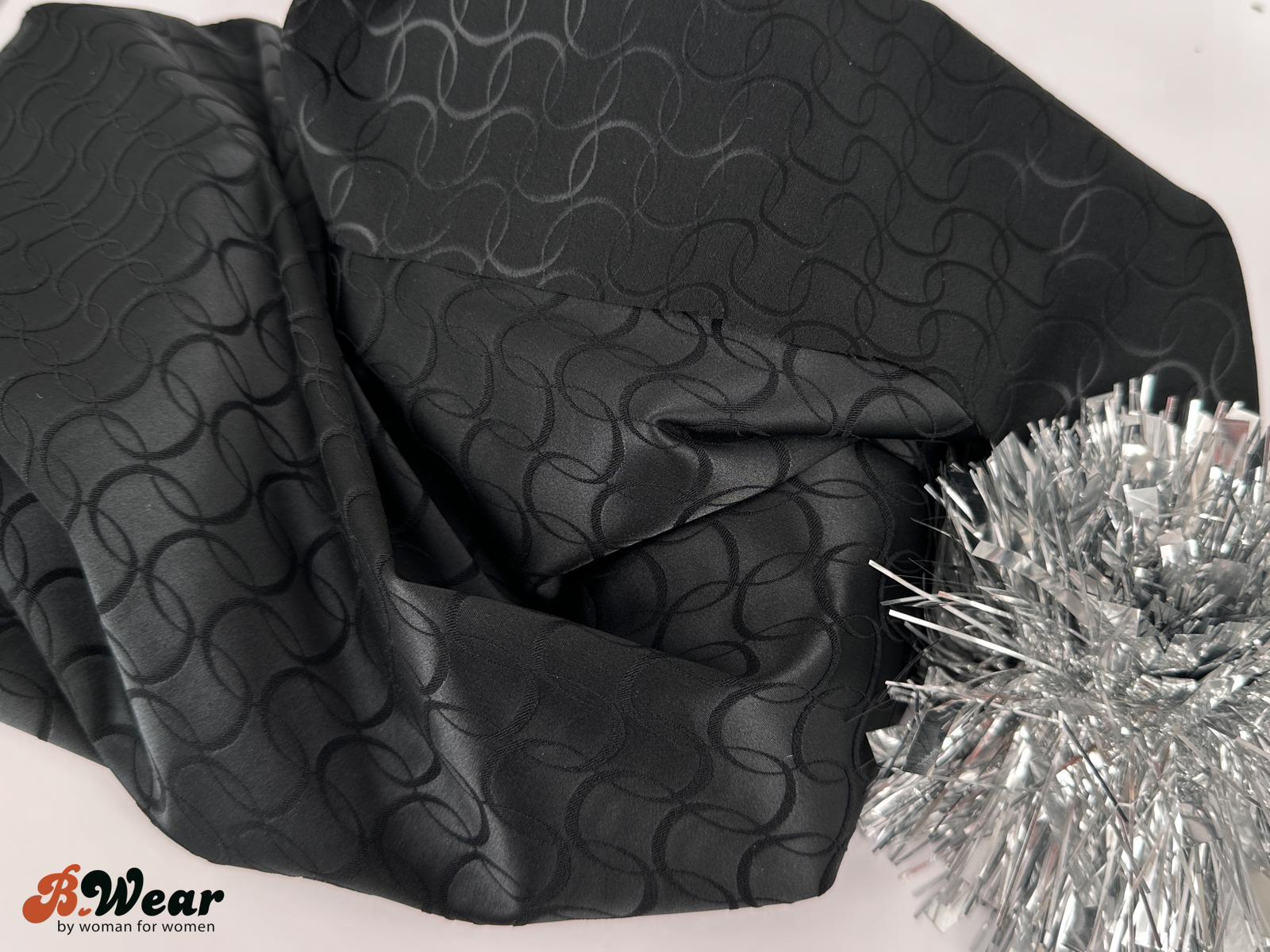 Stretch Satin - Black with pattern