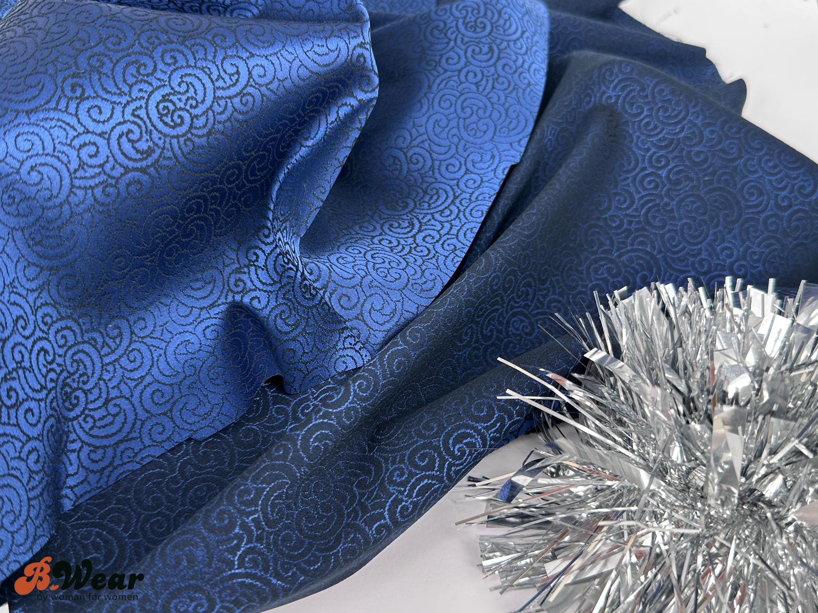 Stretch Satin - Blue with a lovely pattern - 2