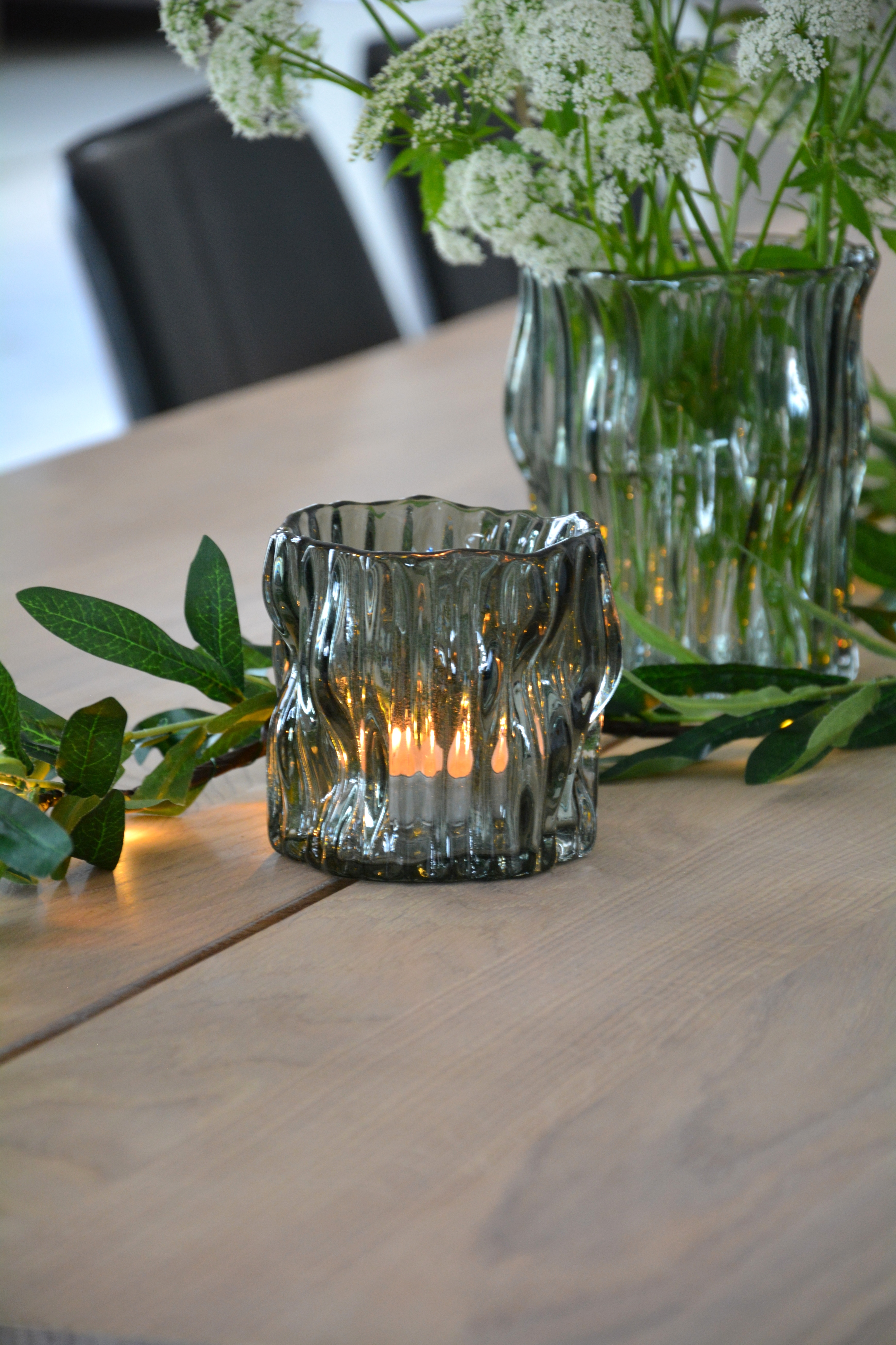 Ljuslykta i rökfärgat glas. Liten 10 cm - 5