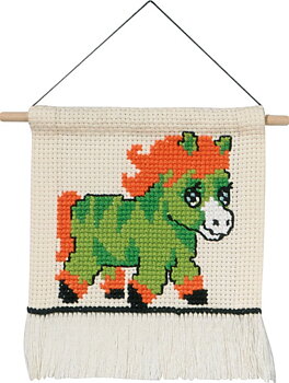 Barn Korsstygn Grön Pony