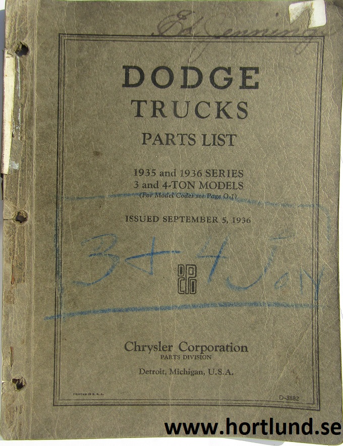 1935-1936 Dodge Truck Parts List 3 & 4 ton