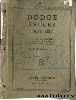 1935-1936 Dodge Truck Parts List 3 & 4 ton