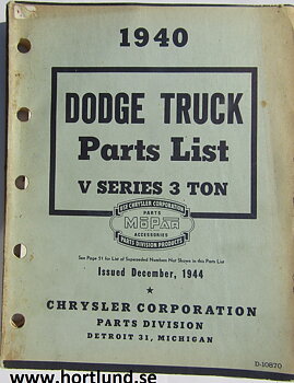 1940 Dodge Truck Parts List V series 3 ton