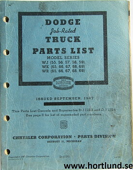 1946 Dodge Truck Parts List WJ 2 1/2 ton & WK & WR 3 ton
