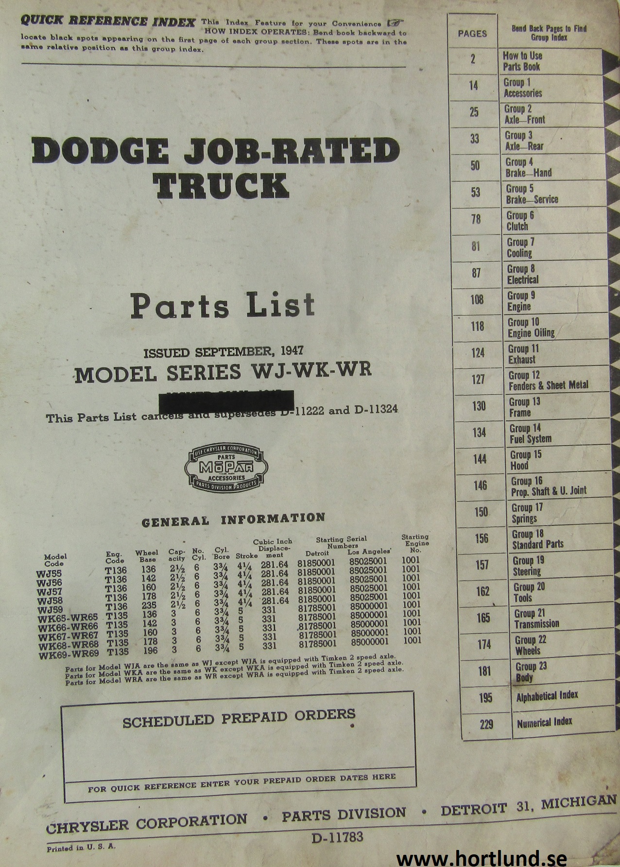 1946 Dodge Truck Parts List WJ 2 1/2 ton & WK & WR 3 ton - 2