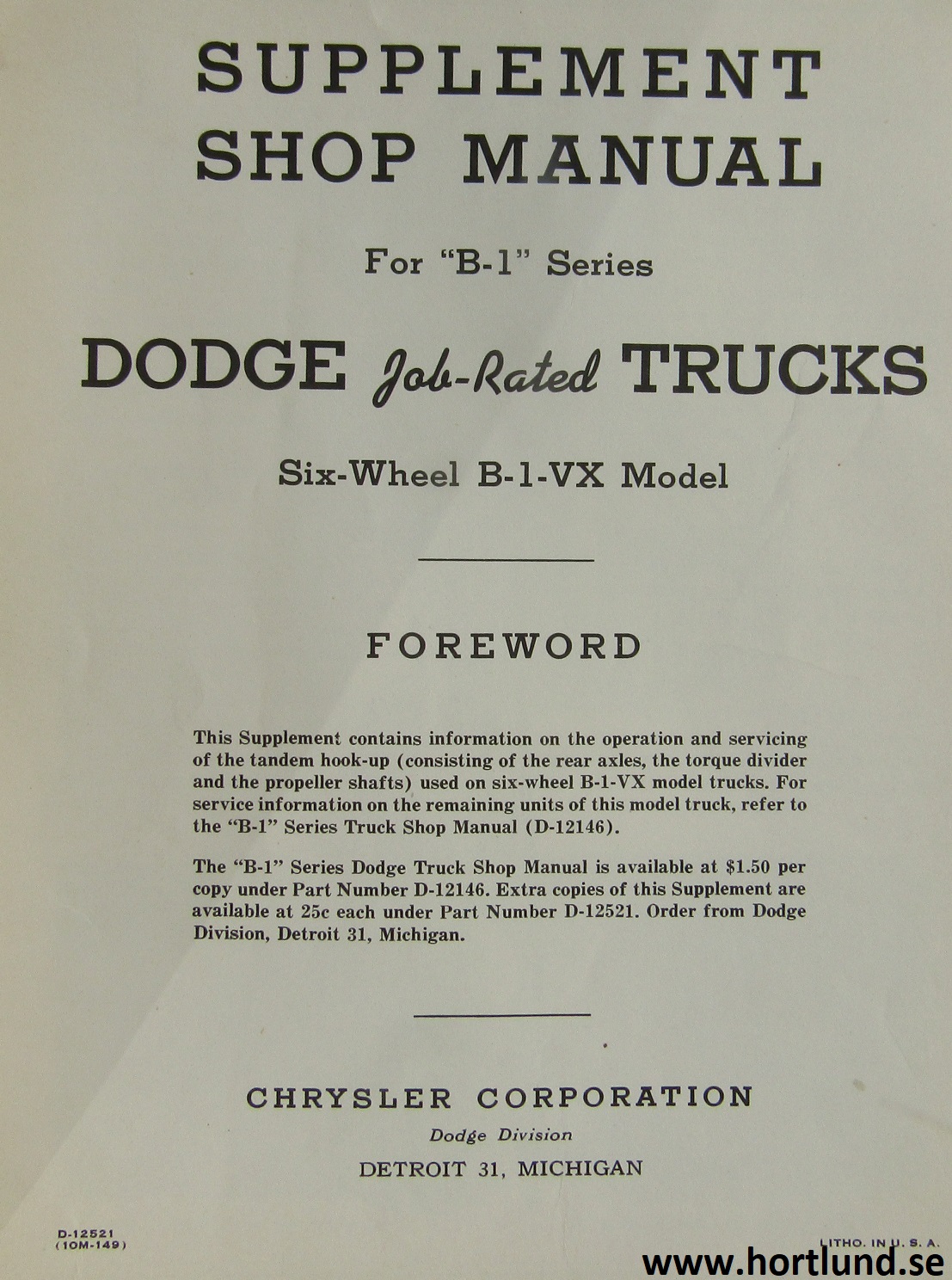 1949-1950 Dodge Truck Six Wheel B-1-VX Shop Manual supplement - 2