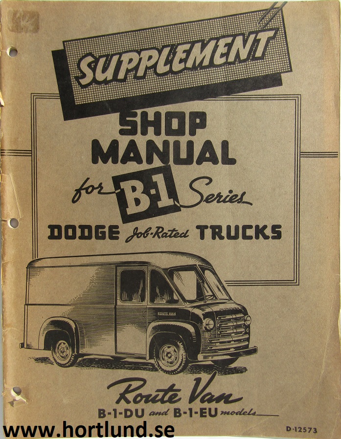 1949-1950 Dodge Truck Route Van B-1-DU and B-1-EU Shop Manual supplement