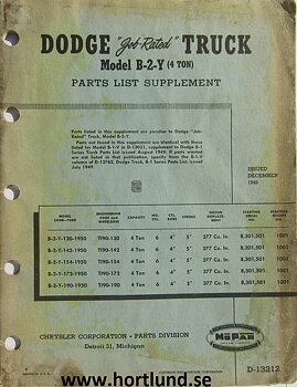 1950 Dodge Truck B-2-Y 4 ton Parts List supplement