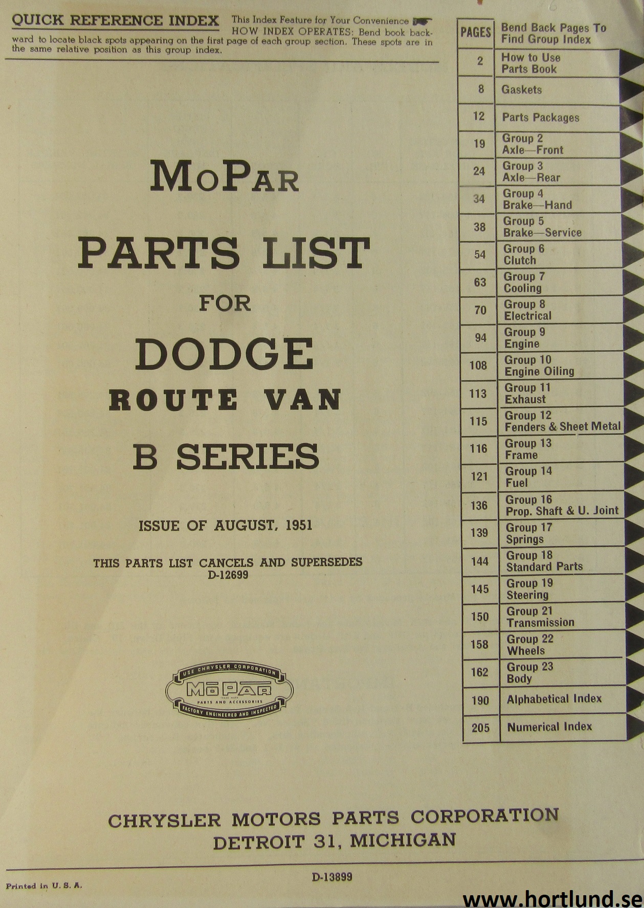 www.hortlund.se 1951 Dodge Truck Route Van Bseries Parts List