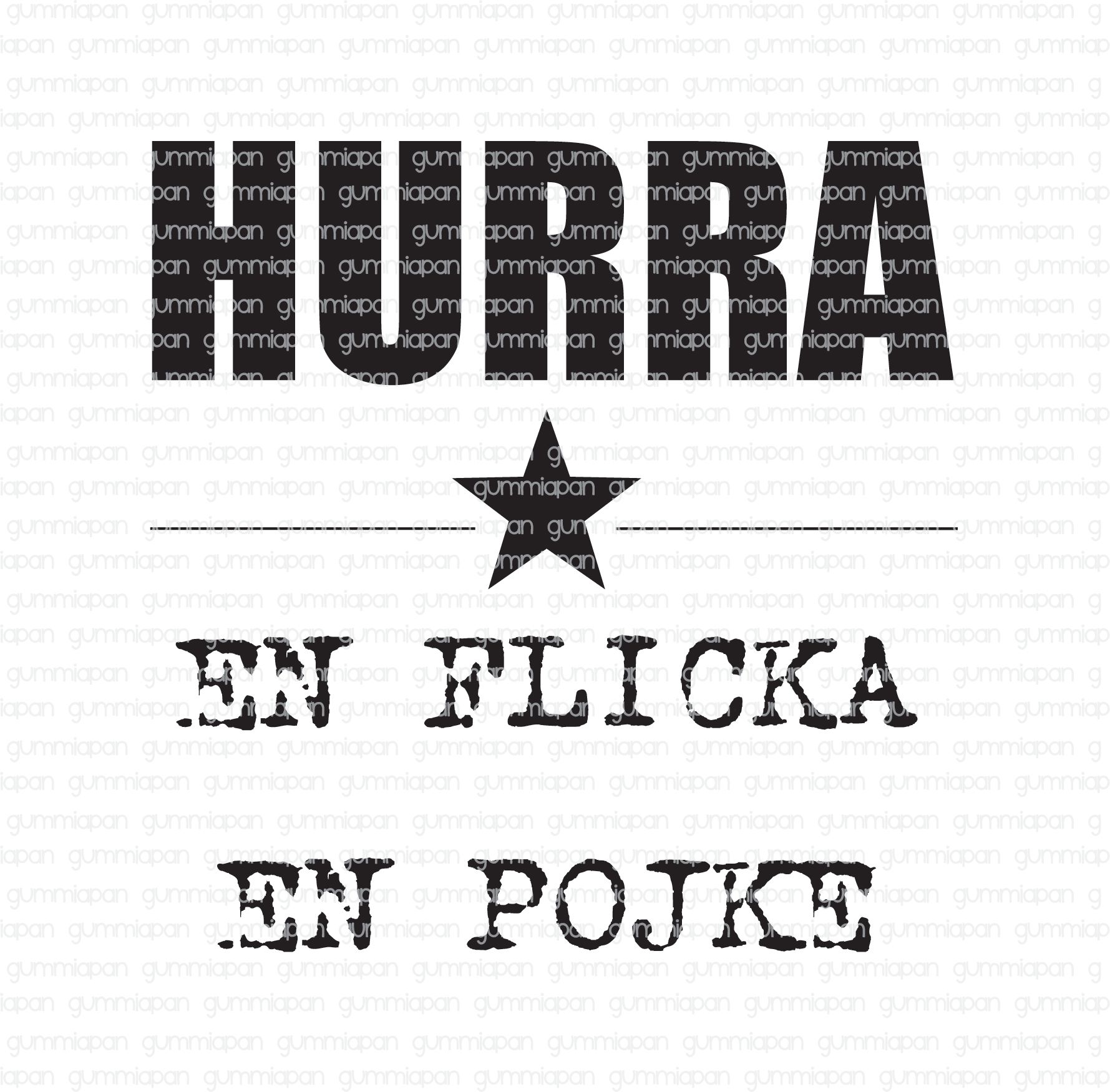 HURRA, EN FLICKA | EN POJKE, Gummistämpel, Gummiapan, 