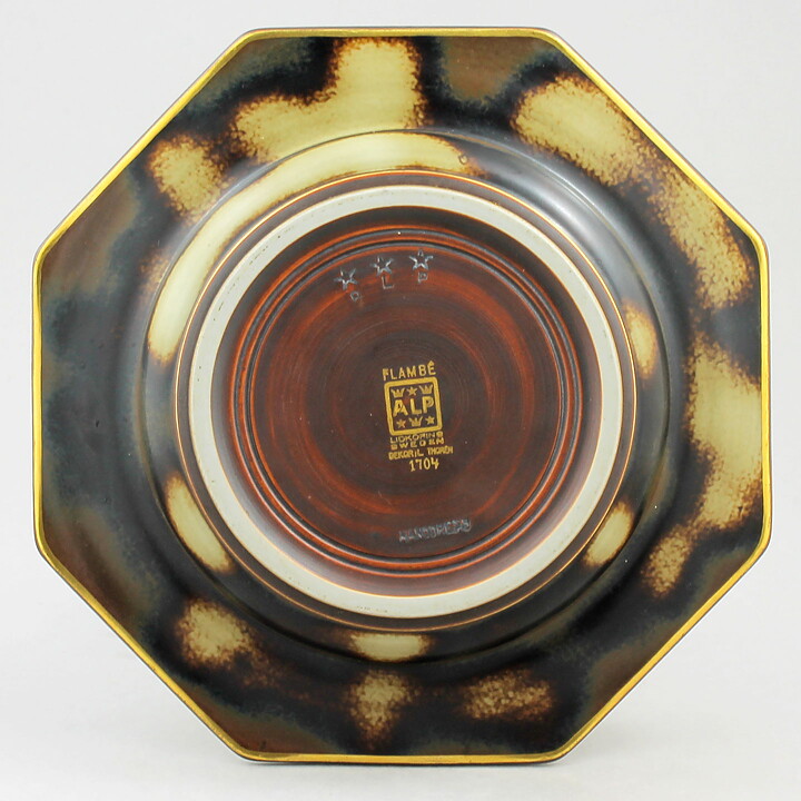 Gunnar Nylund (Flambé 1932) Octagonal Art Deco Bowl with Geometric Decor 21 cm