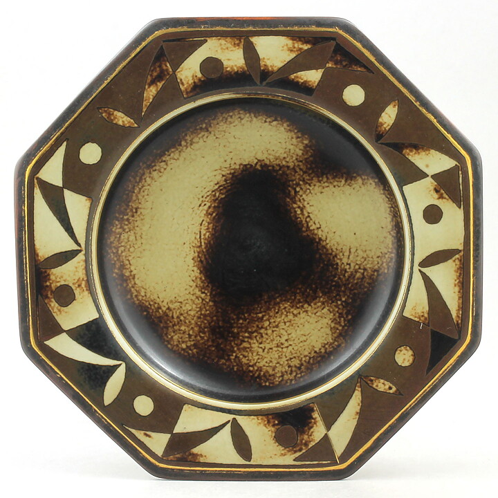 Gunnar Nylund (Flambé 1932) Octagonal Art Deco Bowl with Geometric Decor 21 cm