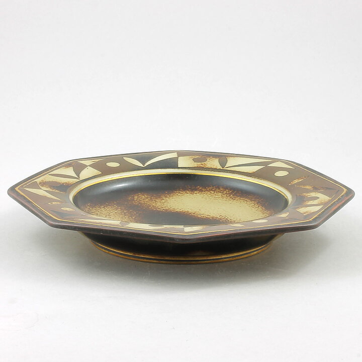 Gunnar Nylund (Flambé 1932) Octagonal Art Deco Bowl with Geometric Decor 21 cm