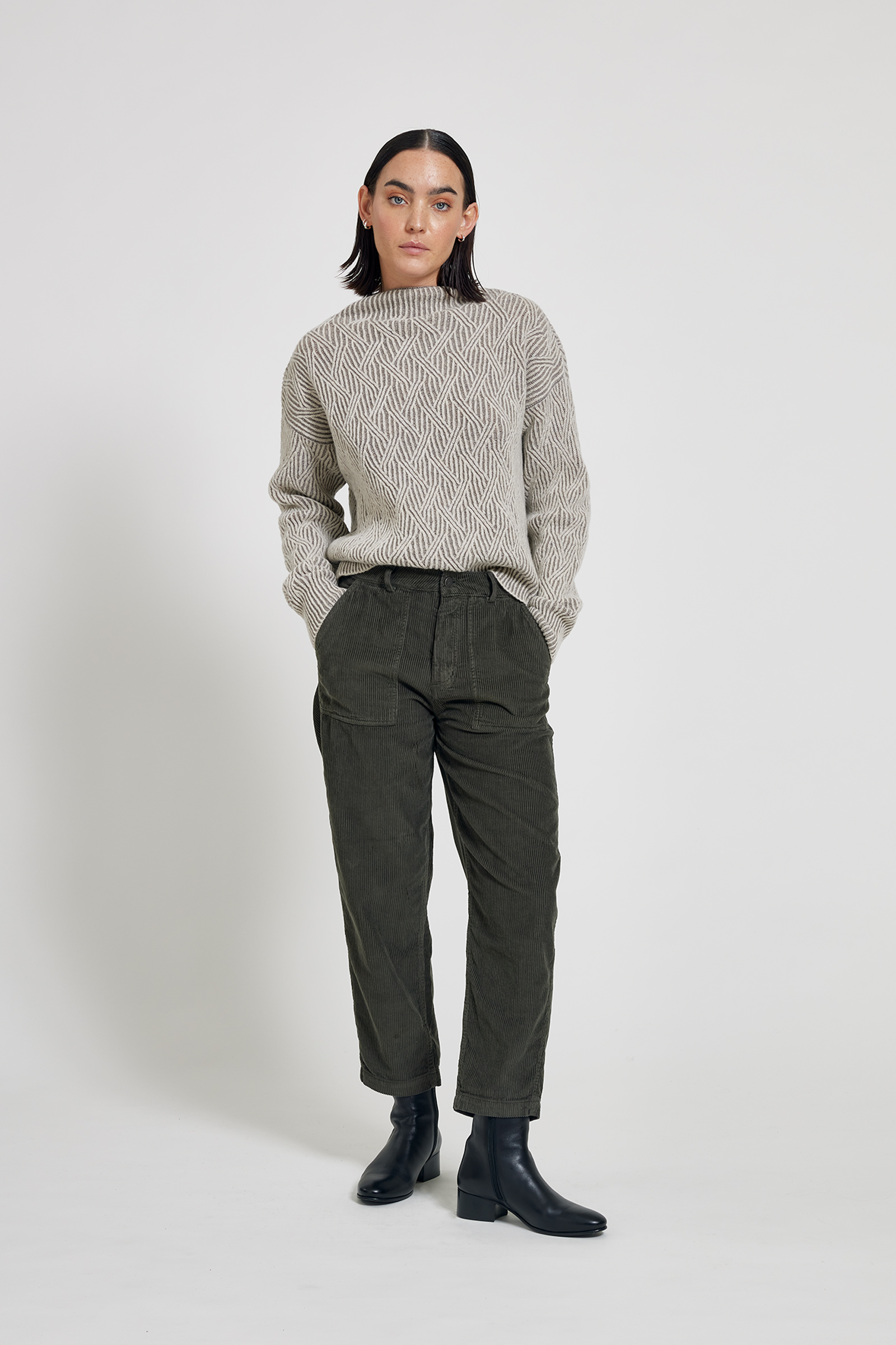 Retro Straight Gray Corduroy High-Rise Pants | DeVanitè Boutique
