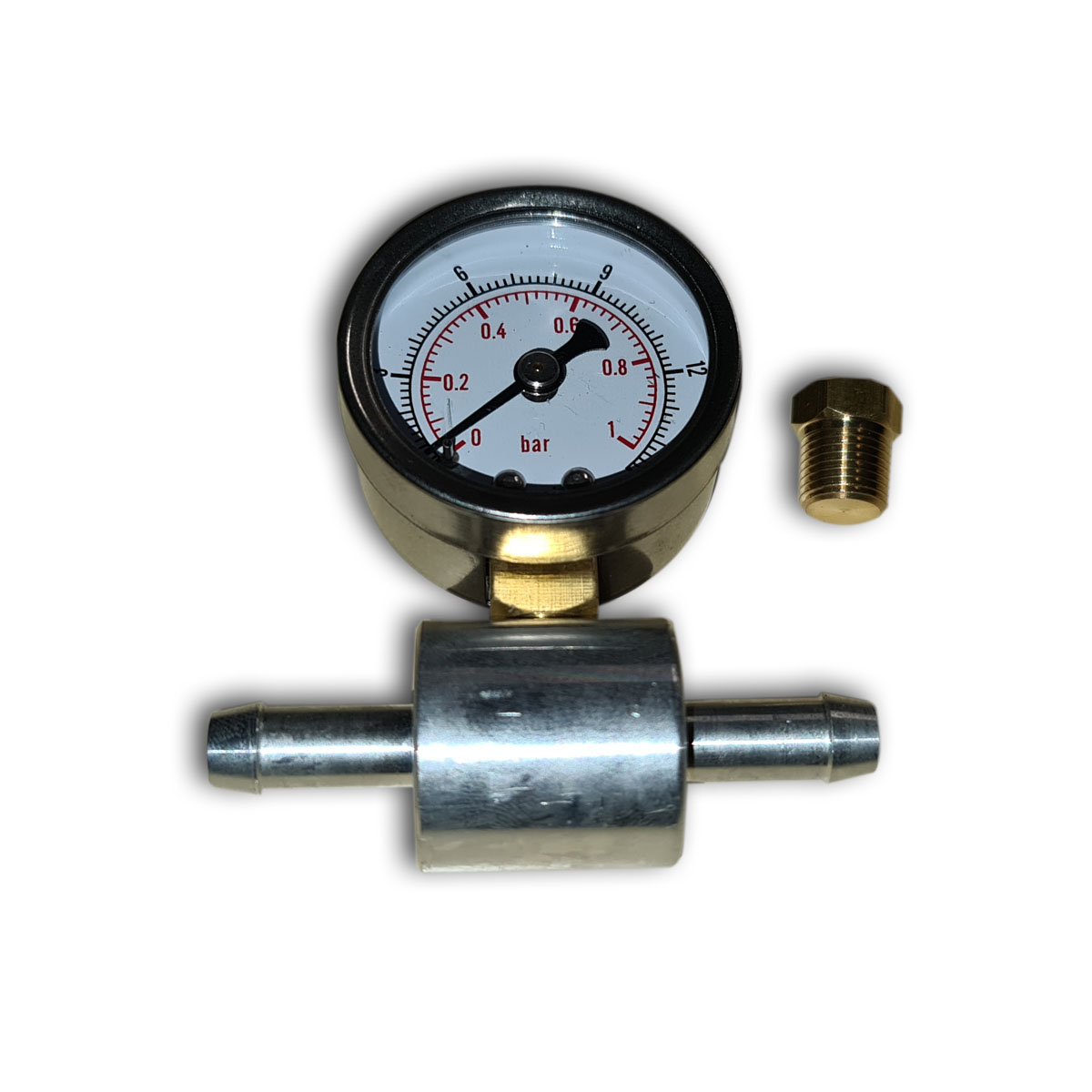 Malpassi Bränsletrycks Mätare , med slangadapter  8mm