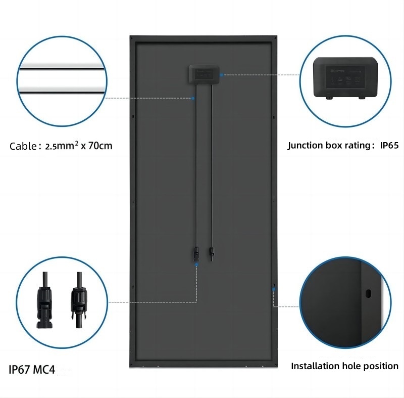 Solpanel 150W med ram - 1080x670x30mm - Husbil - Husvagn - Båt - 3