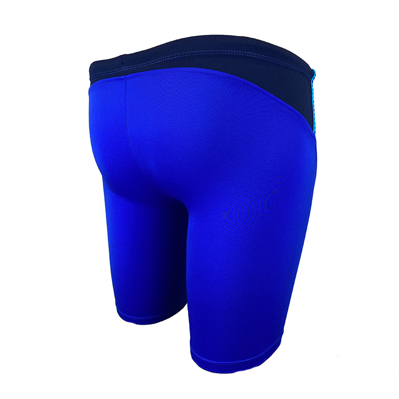 Classic  Leg Jammer-style swim trunks with a cool pattern