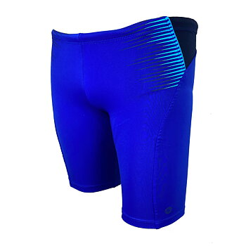 Classic  Leg Jammer-style swim trunks with a cool pattern