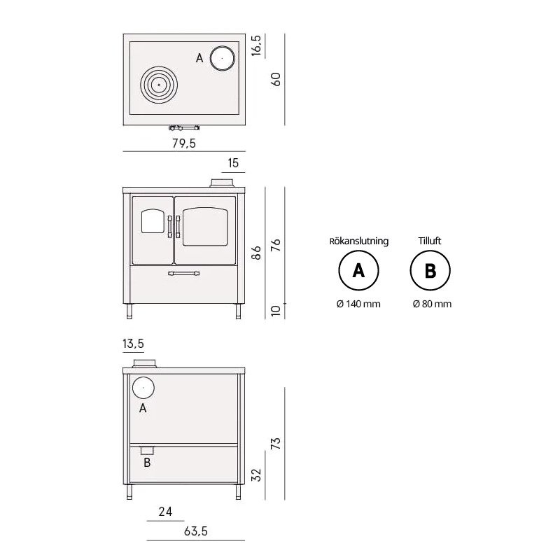Vedspis Smart 80cm (Utan Rumsfläkt) - 8
