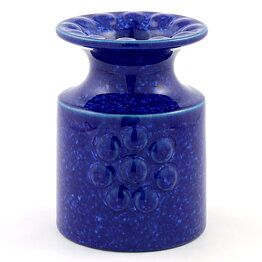 Britt-Louise Sundell (Kuli 1959) Blue Cylinder Vase with Circular Relief 13 cm