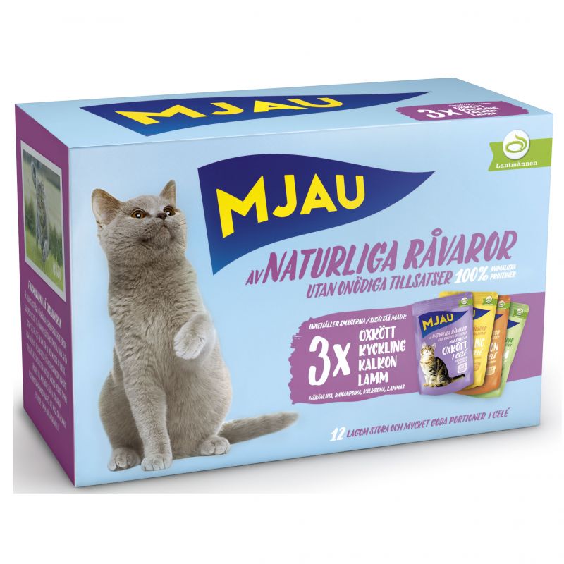 Mjau Bitar i gelé med kött mix 12x85g