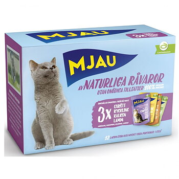 Mjau Bitar i gelé med kött mix 12x85g