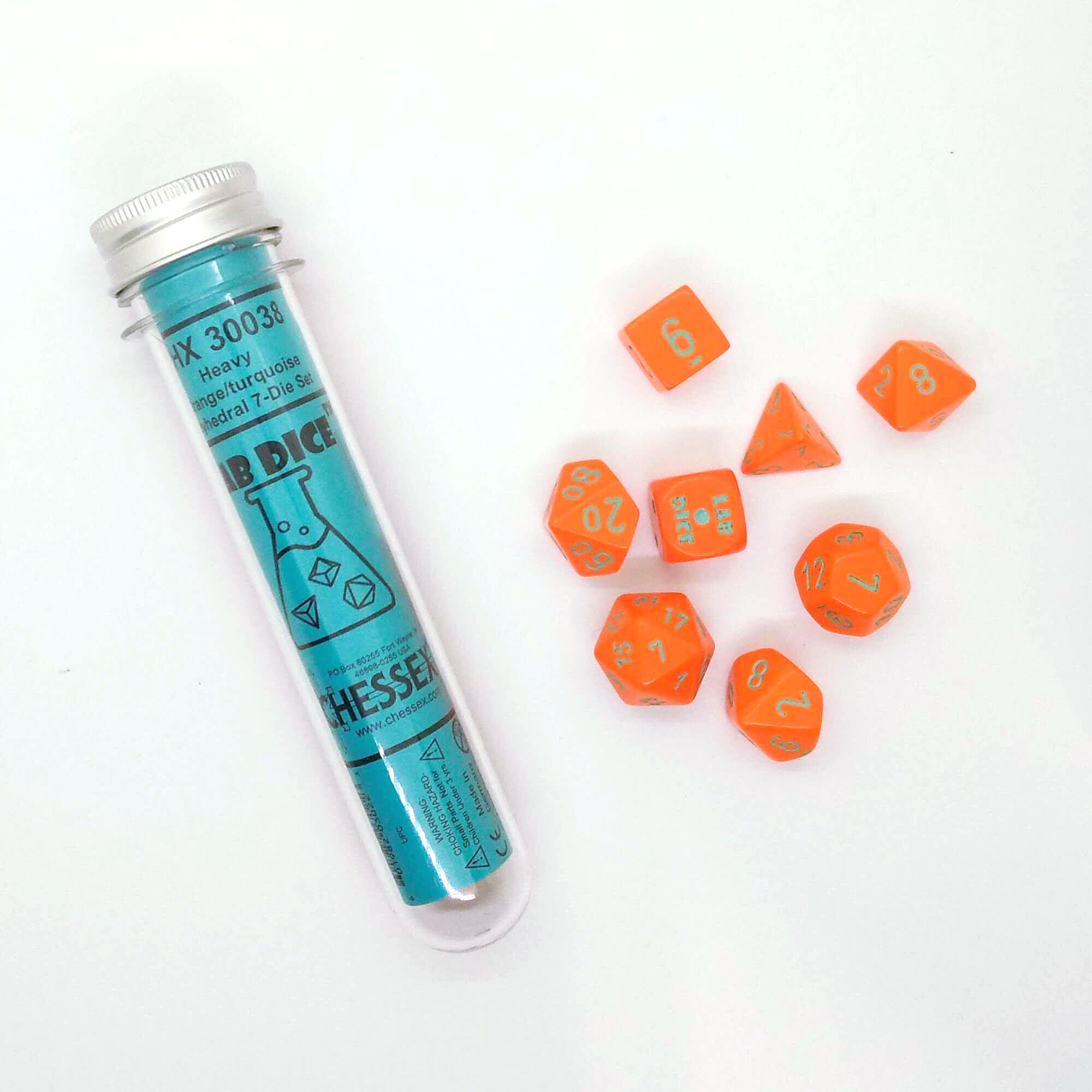 LAB dice 4 – Heavy Polyhedral Orange / Turquoise – 8-Die Set