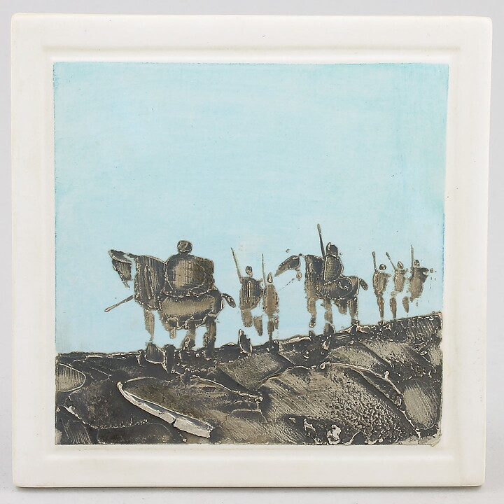 Börje Skohg (1984) Unique Wall Plaque with Horse Riders Motif 12 cm