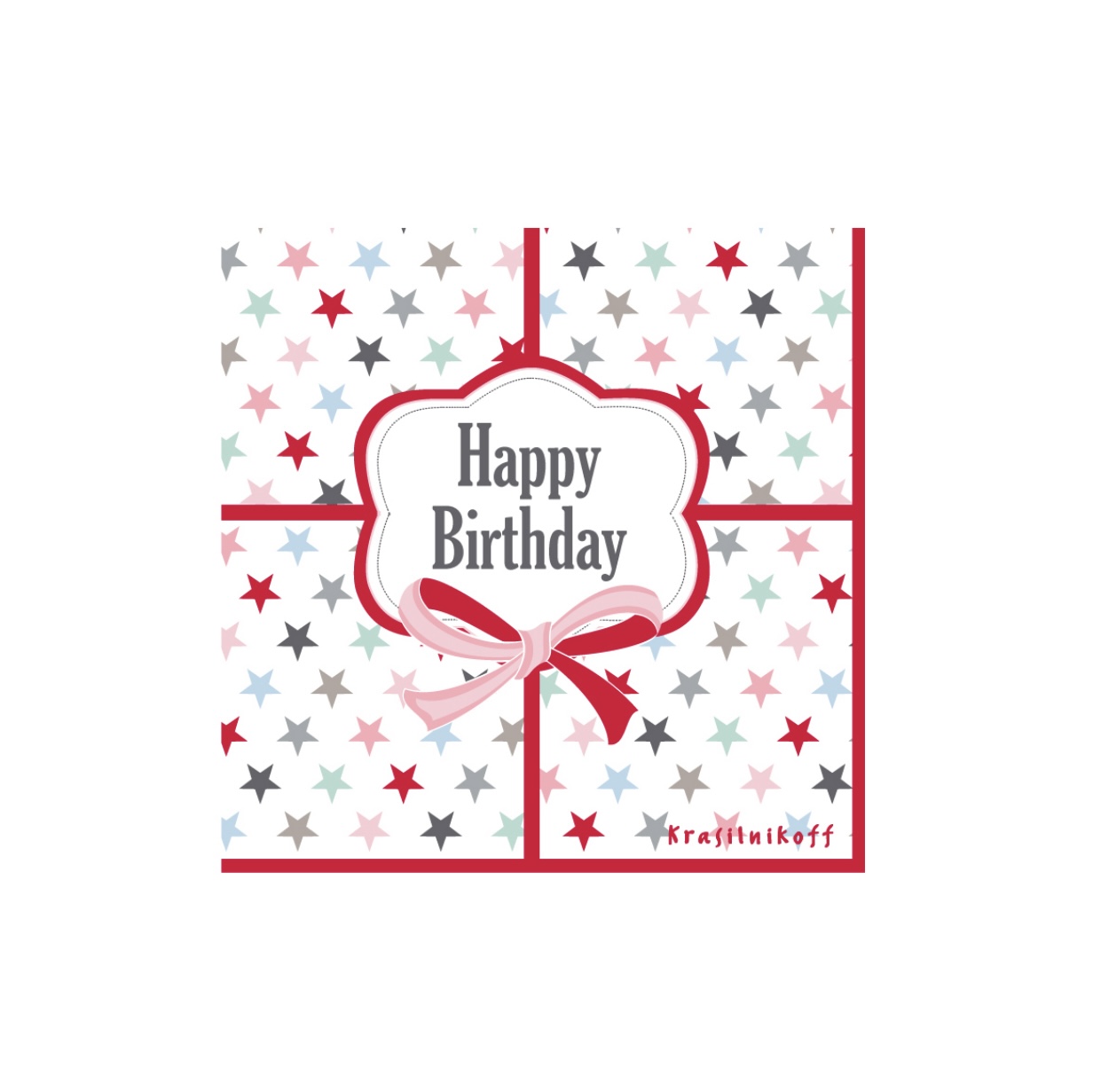 Fina papperservetter av premium kvalitet. Multifärgade stjärnor och med texten Happy Birthday.  Från Krasilnikoff  