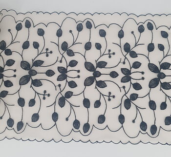 Light beige mesh lace with black trim & edges - 21 cm