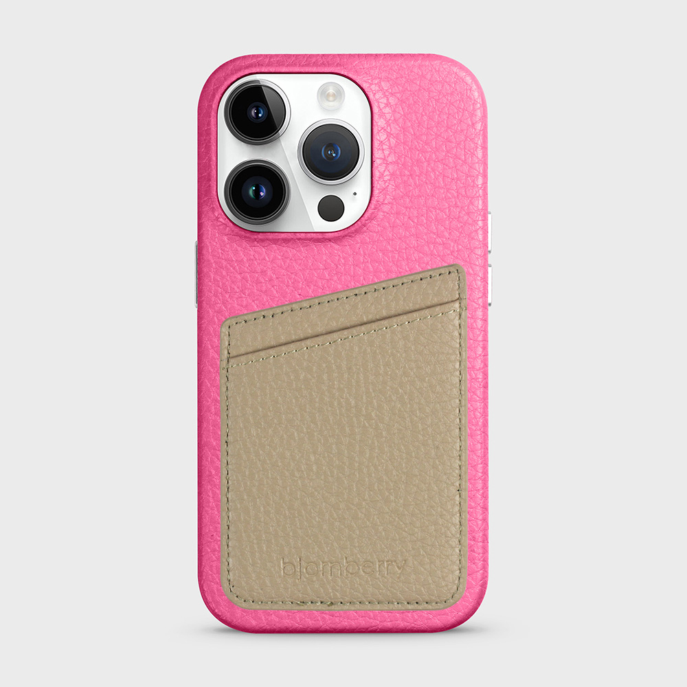 iPhone 14 Pro Leather Case with Card Holder - Magenta - 7