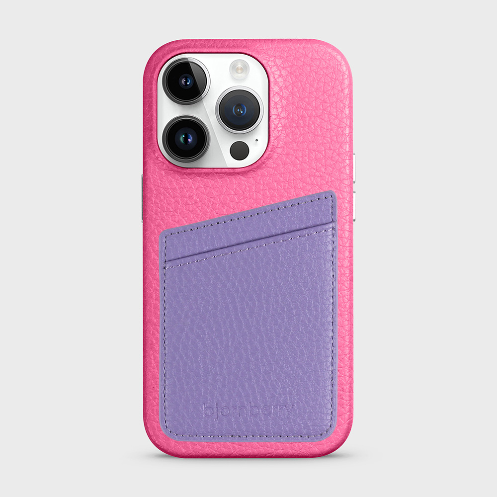 iPhone 14 Pro Leather Case with Card Holder - Magenta - 8