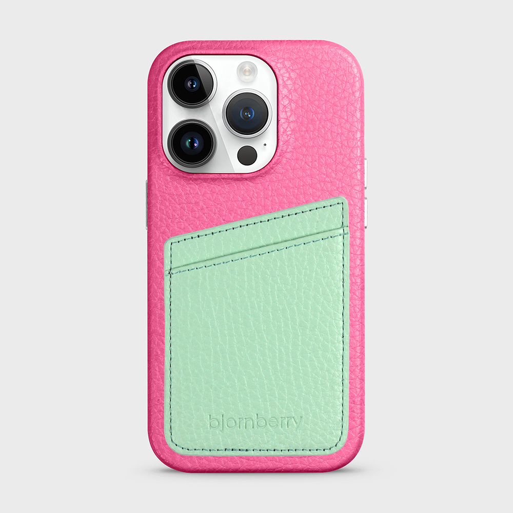 iPhone 14 Pro Leather Case with Card Holder - Magenta - 3