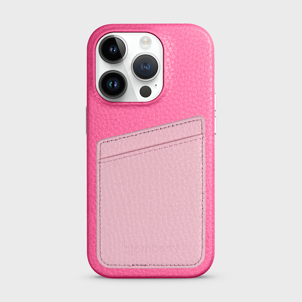 iPhone 14 Pro Leather Case with Card Holder - Magenta - 6