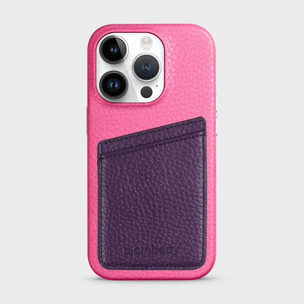 iPhone 14 Pro Leather Case with Card Holder - Magenta - 4