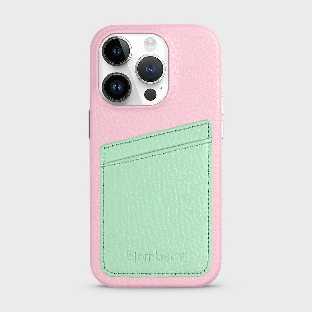 iPhone 14 Pro Leather Case with Card Holder - Pink - 7