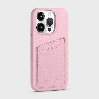 iPhone 14 Pro Läderskal med Kortficka - Rosa