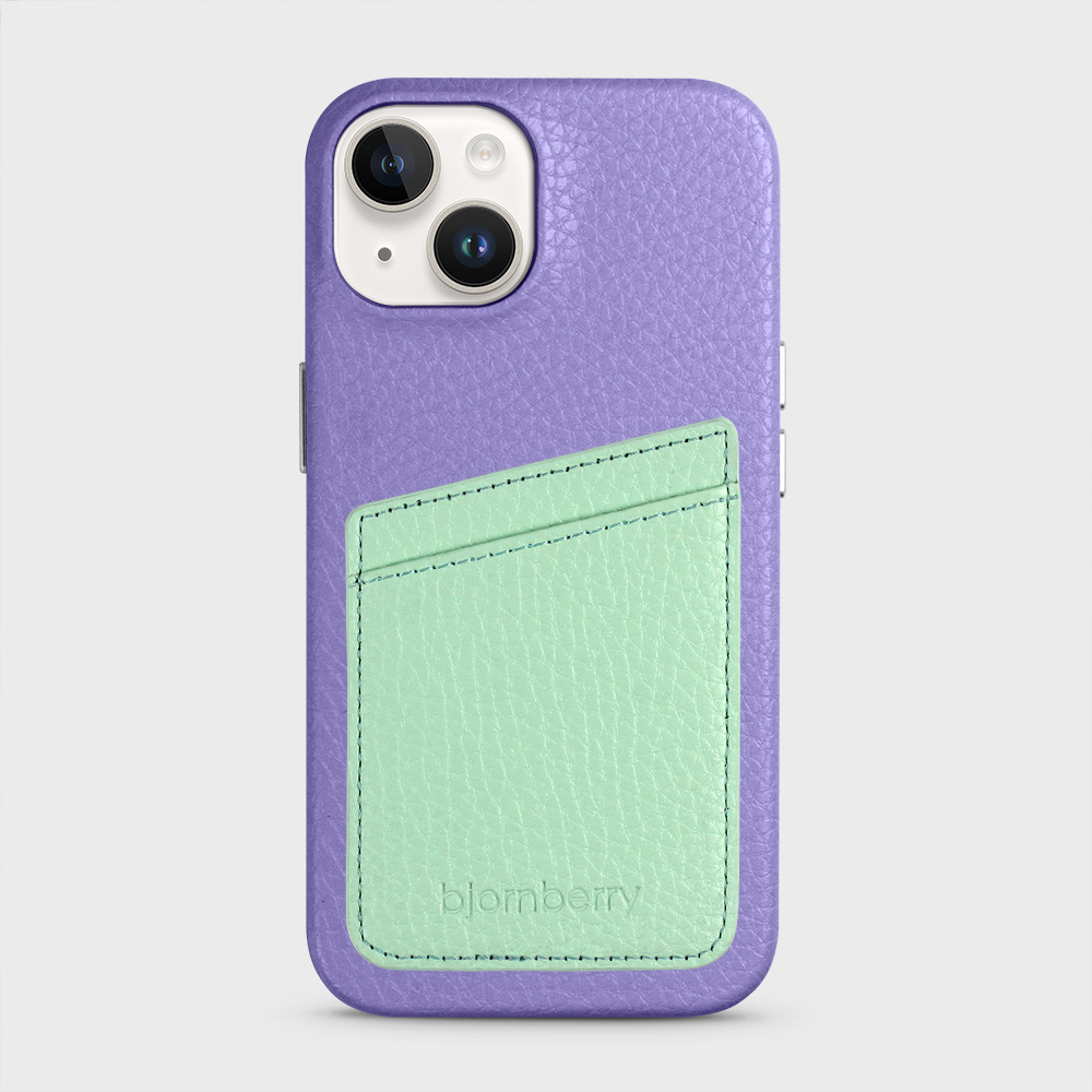iPhone 14 Leather Case with Card Holder - Lavender - 4