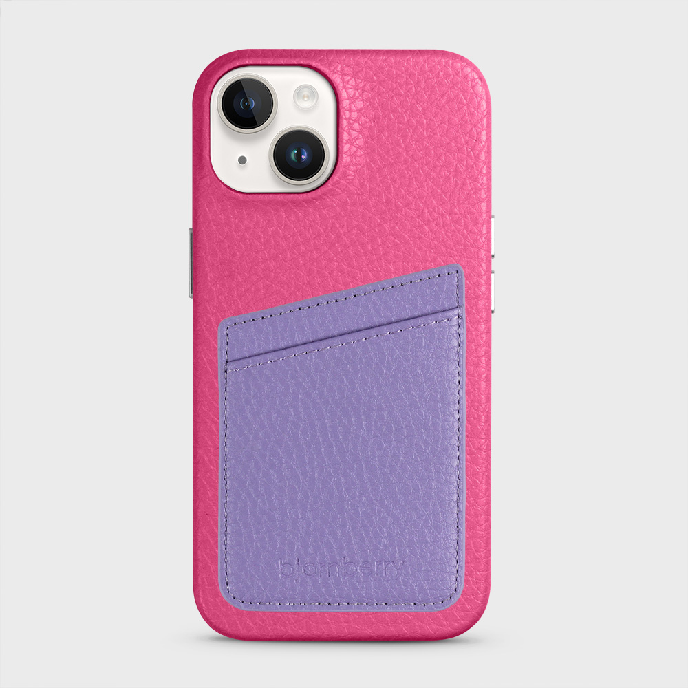 iPhone 14 Leather Case with Card Holder - Magenta - 2