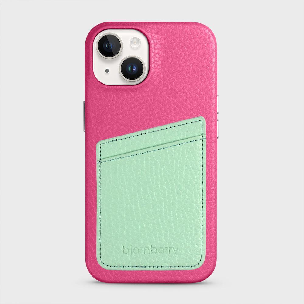 iPhone 14 Leather Case with Card Holder - Magenta - 4