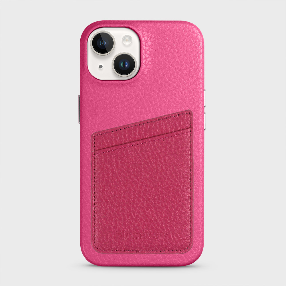 iPhone 14 Leather Case with Card Holder - Magenta - 7