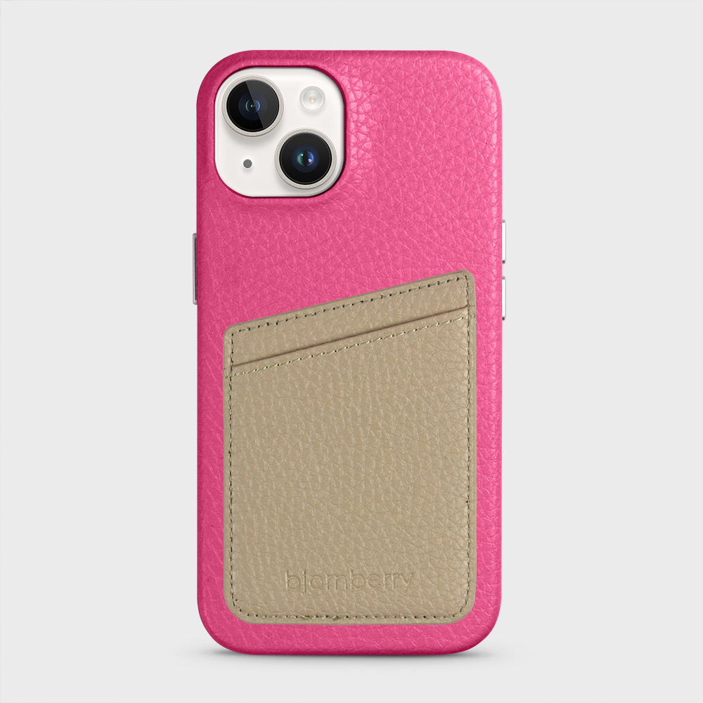 iPhone 14 Leather Case with Card Holder - Magenta - 6